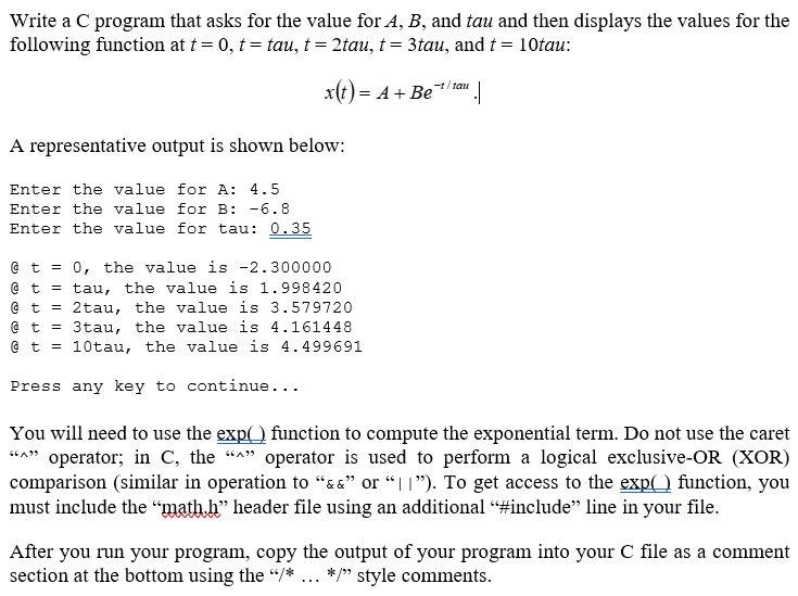  Write a C program that asks for the value for A,B,