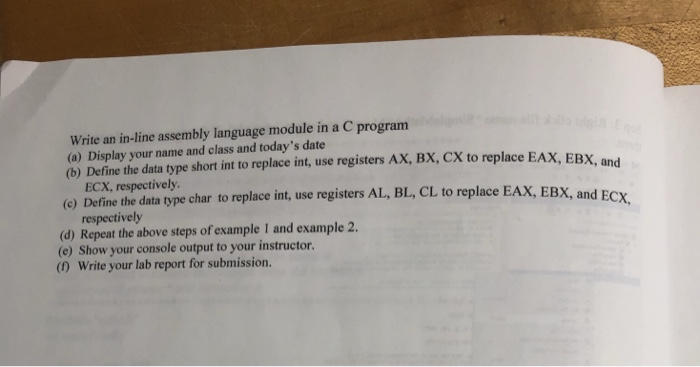  Write an in-line assembly language module in a C program (a)