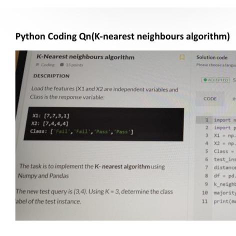  Python Coding Qn(K-nearest neighbours algorithm) K-Nearest neighbours algorithm re ciodin Is