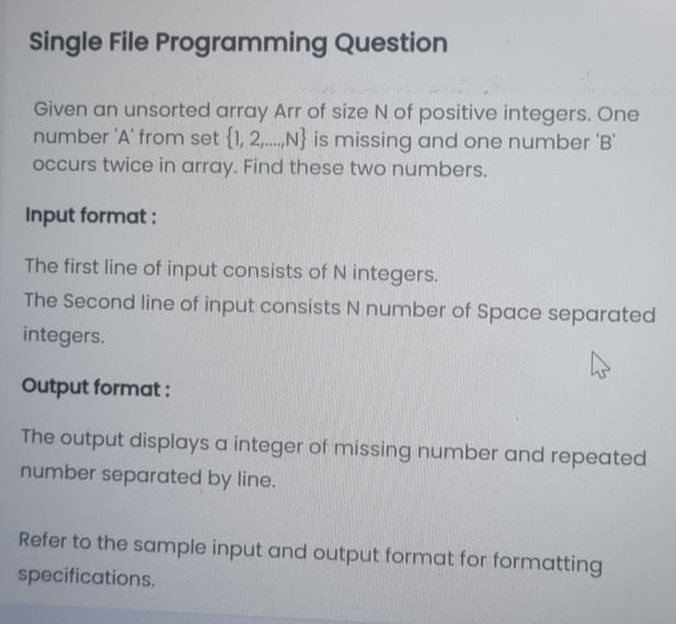  Single File Programming Question Given an unsorted array Arr of size