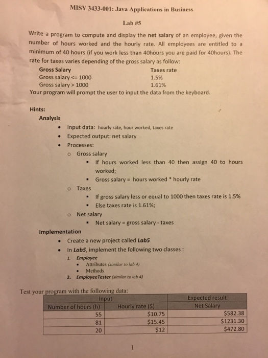  MISY 3433-001: Java Applications in Business Lab #5 rite a program