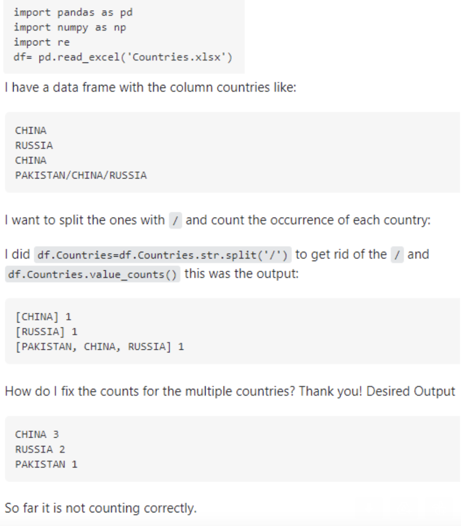  I have a data frame with the column countries like: CHINA