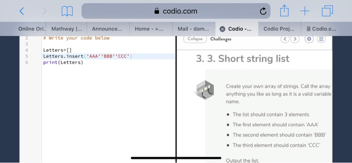  Can someone help me with this code a codio.com Online Ori.