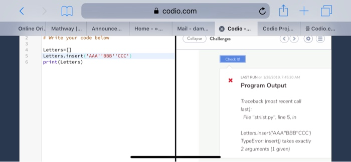 @ Codio-... Mathway l #Vri te-your Announce Home . Mail-dam Codio Proj