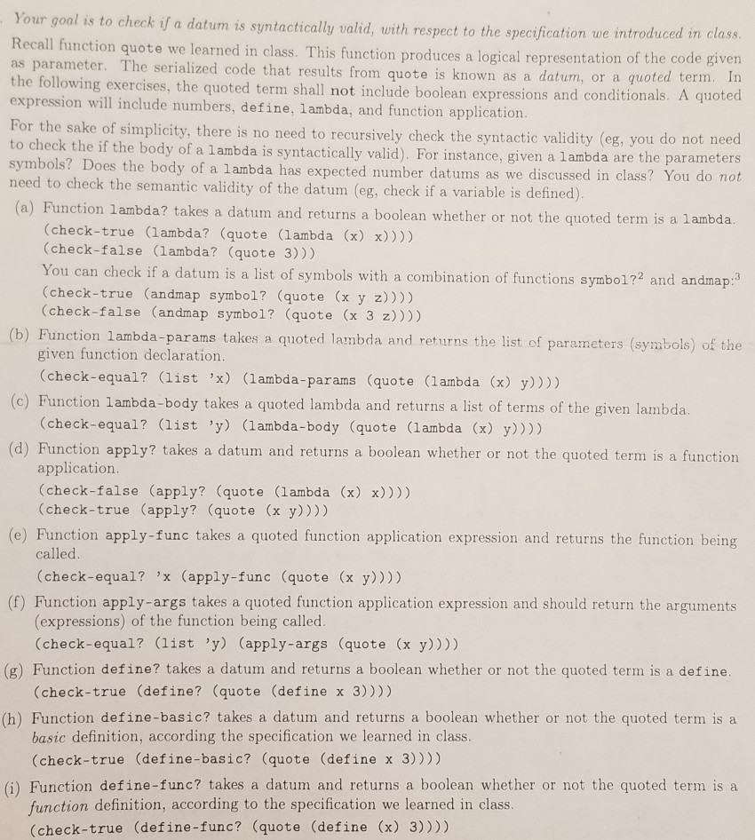Help with this Racket Language Programming assignment Your goal is to check