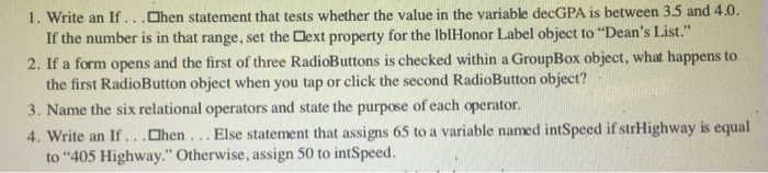  Write an If ... hen statement that tests whether the value