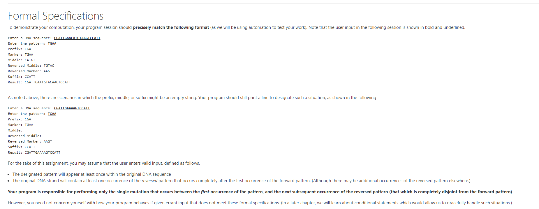 between the first occurrence of the pattern, and the next subsequent occurrence