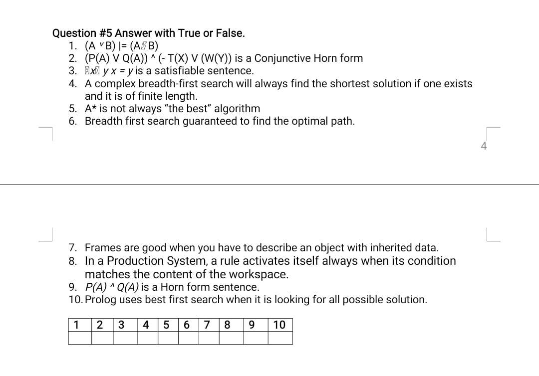  Question #5 Answer with True or False. 1. (A VB) I=