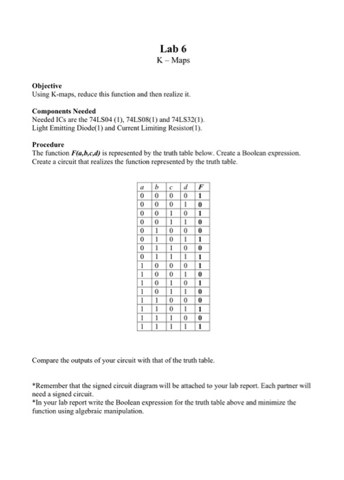  Need help completing the objective Lab 6 K-Maps Objective Using K-maps,
