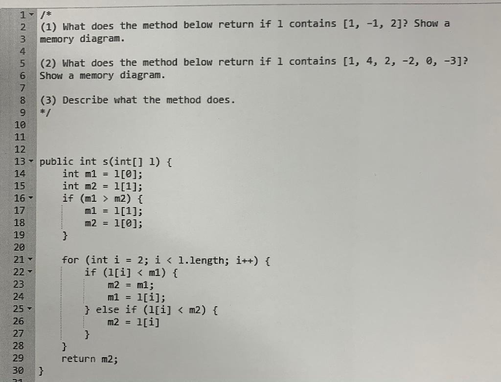  /* (1) What does the method below return if I contains