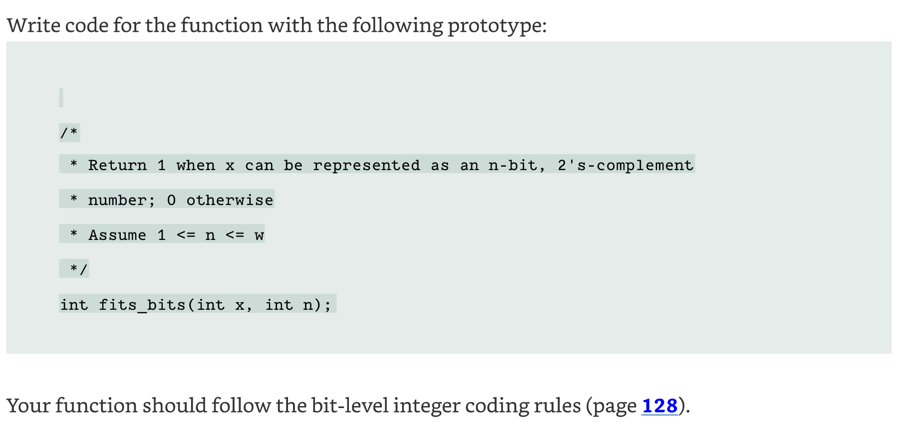 code for the function with the following prototype: / * Return 1