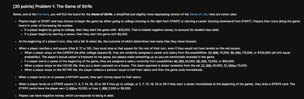 Python Game Simulation. Can use scipy.stats, numpy, panda, matplotlib.pyplot [30 points] Problem