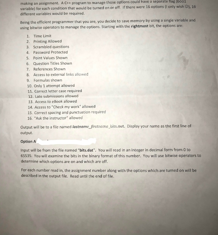  Option B Programming Language: C++ (with sufficient comments) The main importance