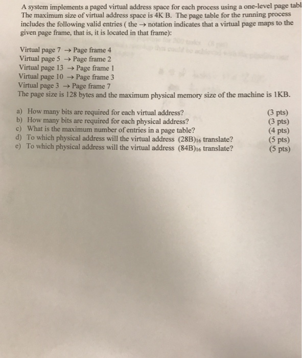  A system implements a paged virtual address space for each process