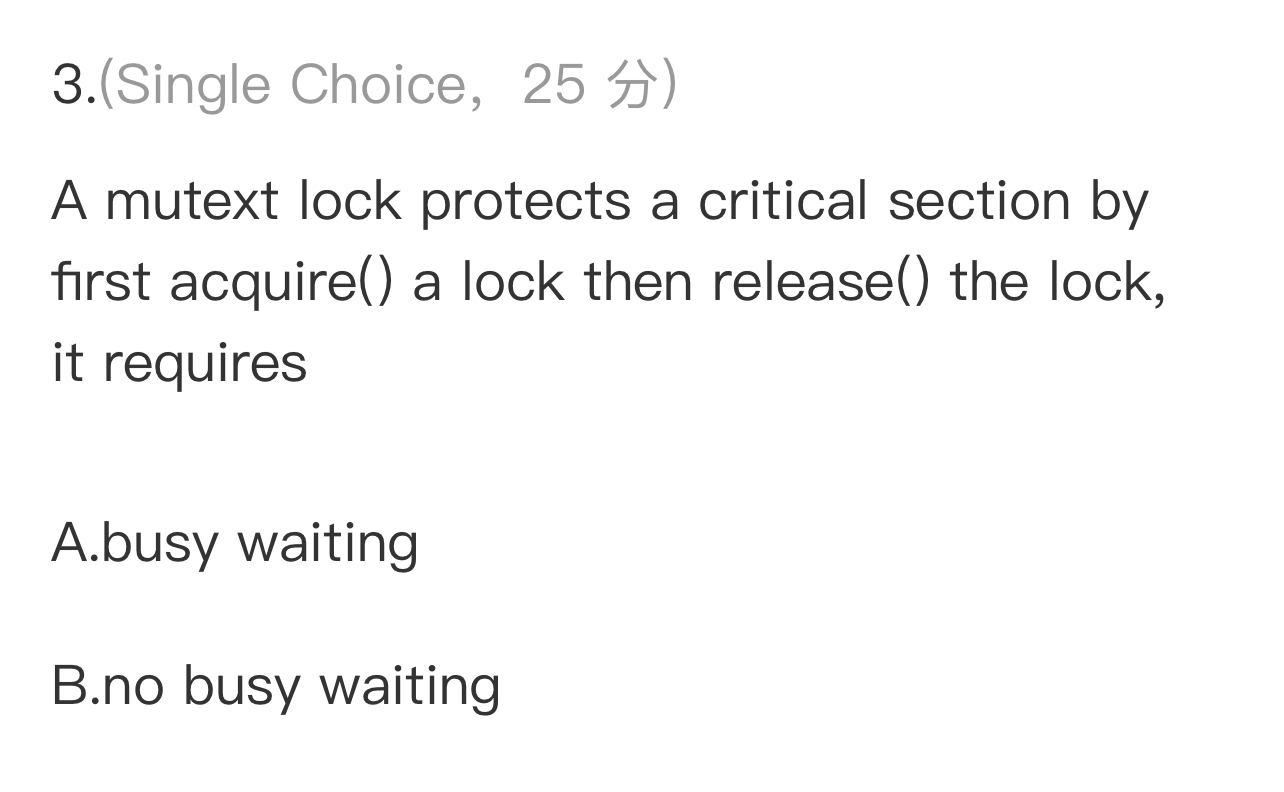  A semaphor uses a/an variable to protect a critical section.3.(Single Choice,