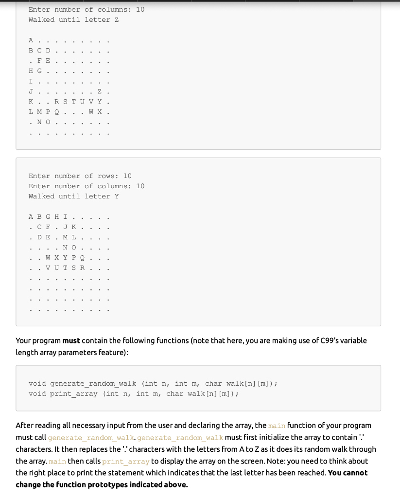"random walk" across any 2-D array, starting at the top left corner.