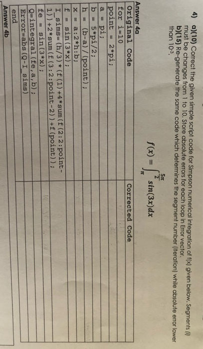  solve the matlab 2 4) a)(10) Correct the given simple script