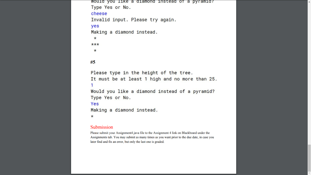 use nested loops to print cither a pyramid or a diamond of's