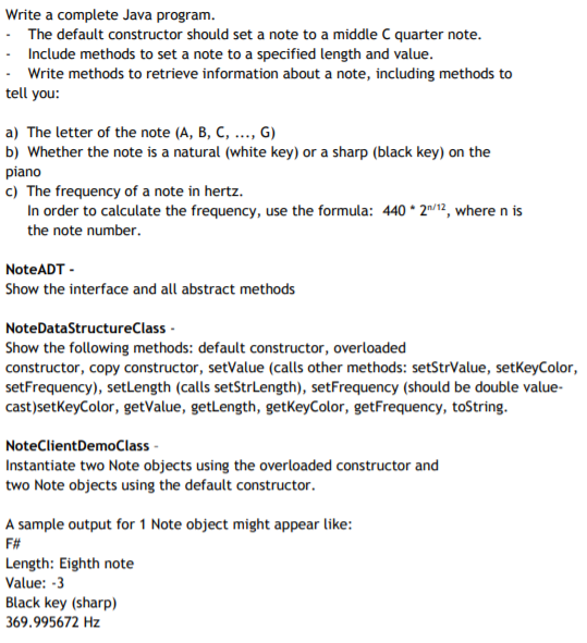 class that can be used to hold information about a musical note.