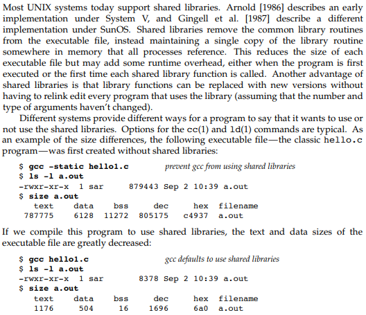 In Section 7.7, why does the size of executable file differ so