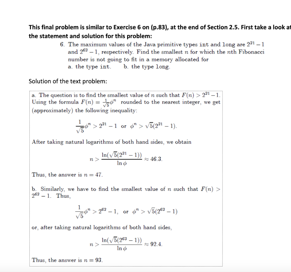  This final problem is similar to Exercise 6 on (p.83), at