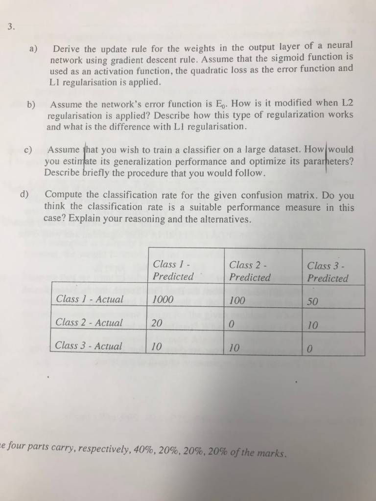 question (a) (b) (c) are must 3. a) Derive the update rule