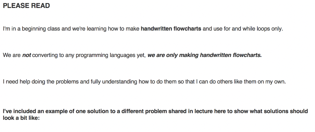 PLEASE READ I'm in a beginning class and we're learning how