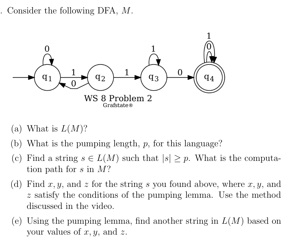  Consider the following DFA, M. (a) What is L(M)? (b) What