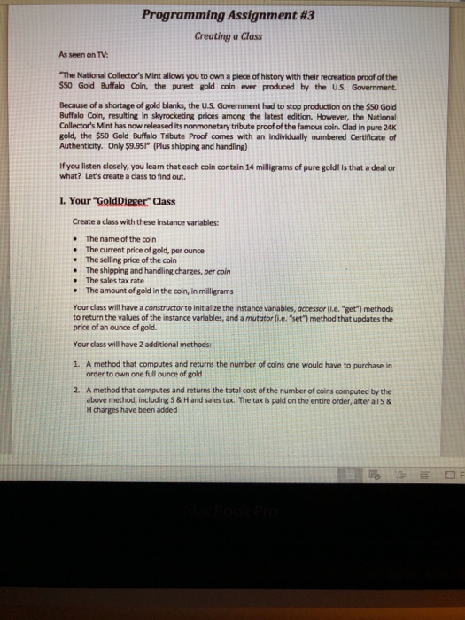  Programming Assignment #3 Creating a Class As seen on TV The