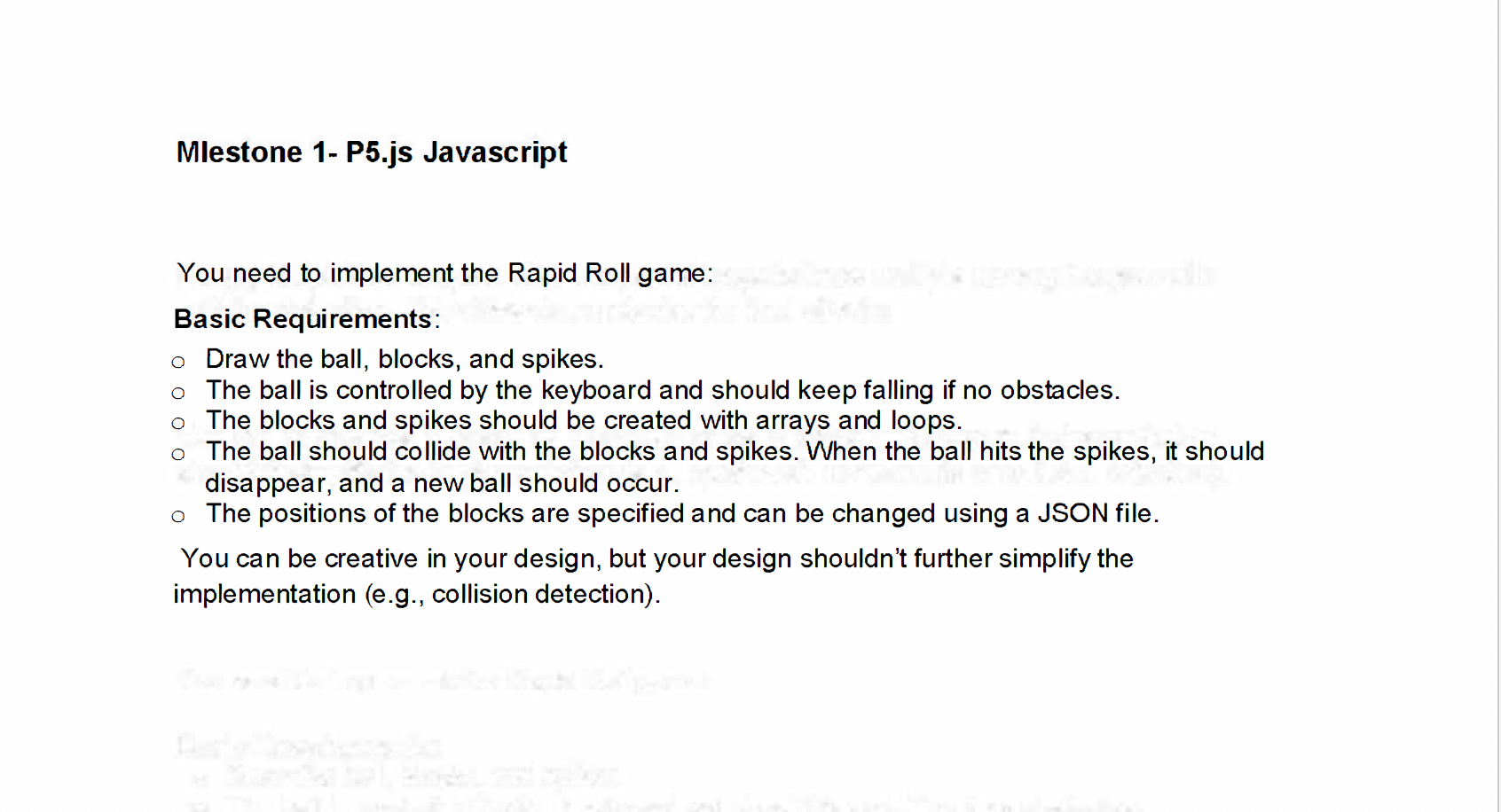  Mlestone 1- P5.js Javascript Using P5play V3 You need to implement