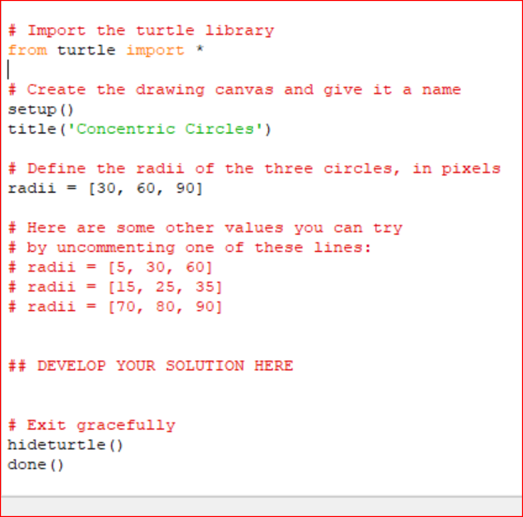 package and lists you are # required to draw three concentric circles