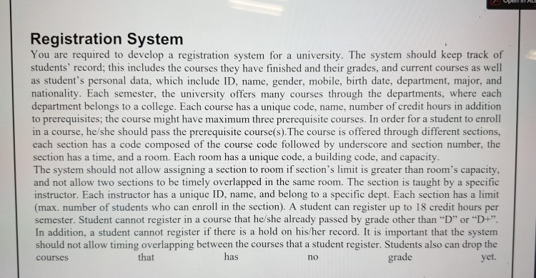 ER Diagram Registration System You are required to develop a registration