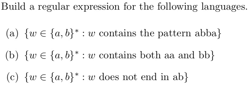 build a regular expression for the following languages: Build a regular expression