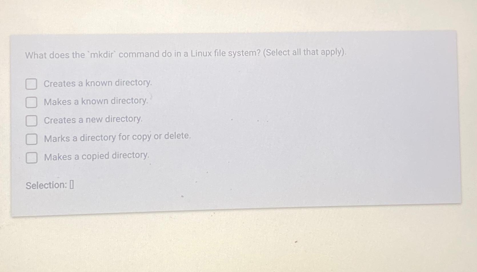  What does the 'mkdir' command do in a Linux file system?