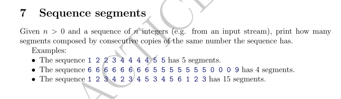 Please answer question in C++ 7 Sequence segments Given n >