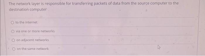  The network layer is responsible for transferring packets of data from