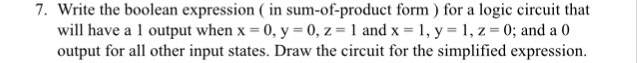  Write the boolean expression (in sum-of-product form) for a logic circuit
