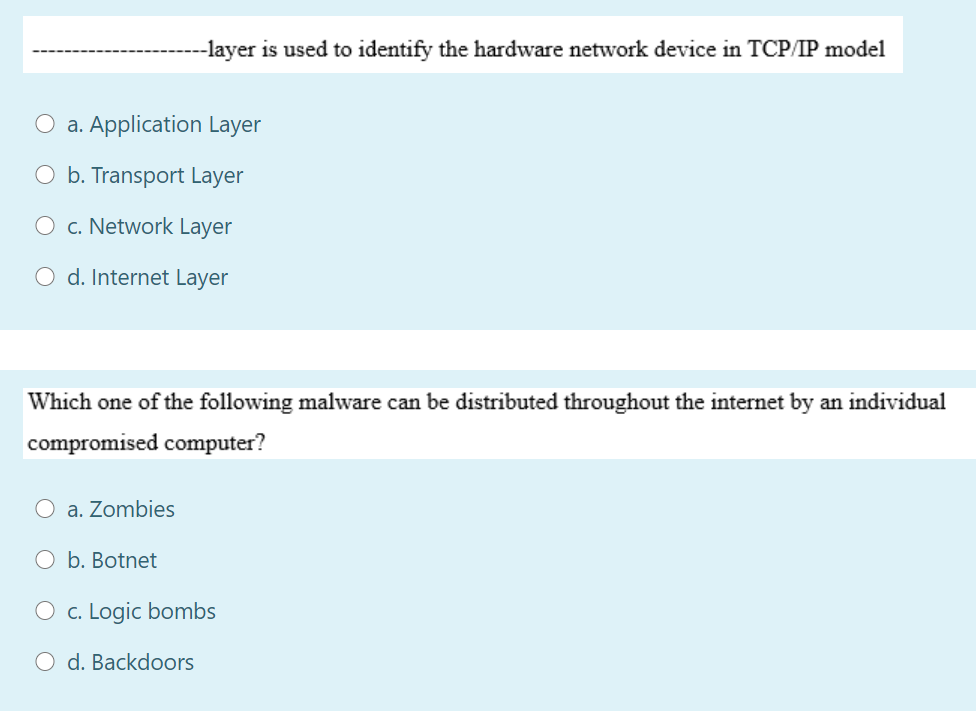 -layer is used to identify the hardware network device in TCP/IP