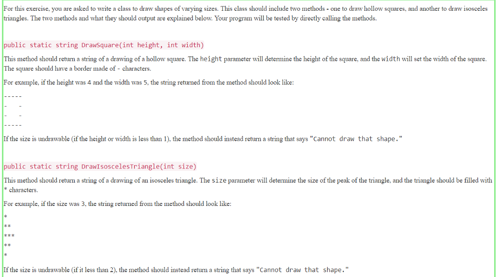  Sample code using System; namespace Shapes { public class ShapeDrawer {