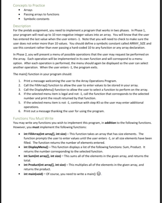  Code in c Concepts to Practice Arrays . Passing arrays to