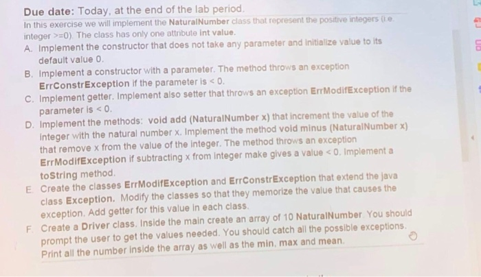  JAVA PROGRAMING. Due date: Today, at the end of the lab