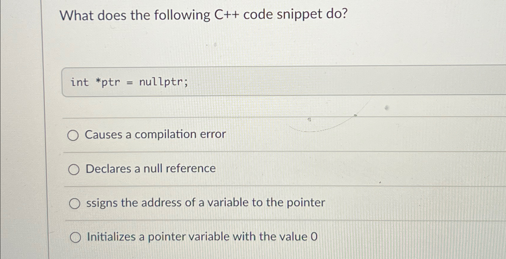  What does the following C++ code snippet do? int ?** ptr