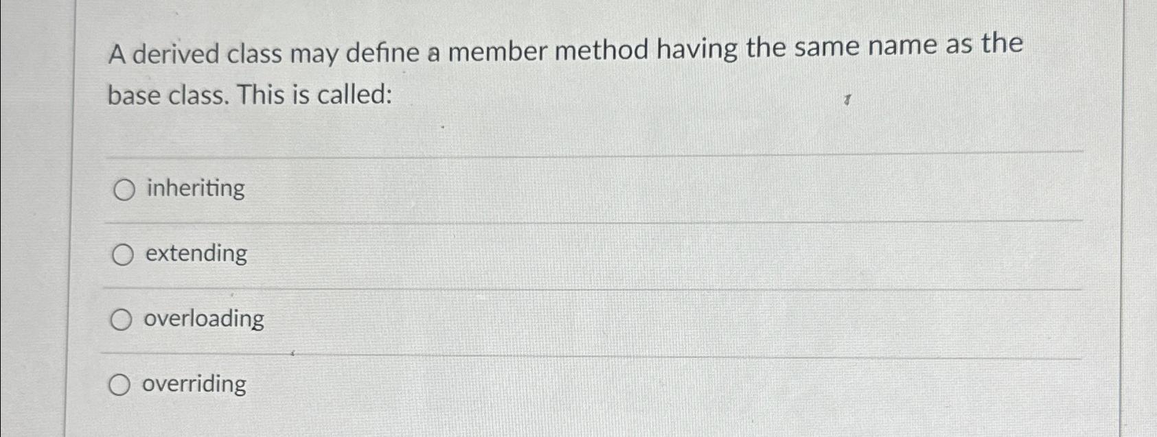  A derived class may define a member method having the same