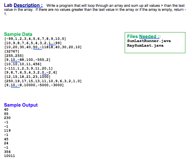  Lab Description Write a program that will loop through an array