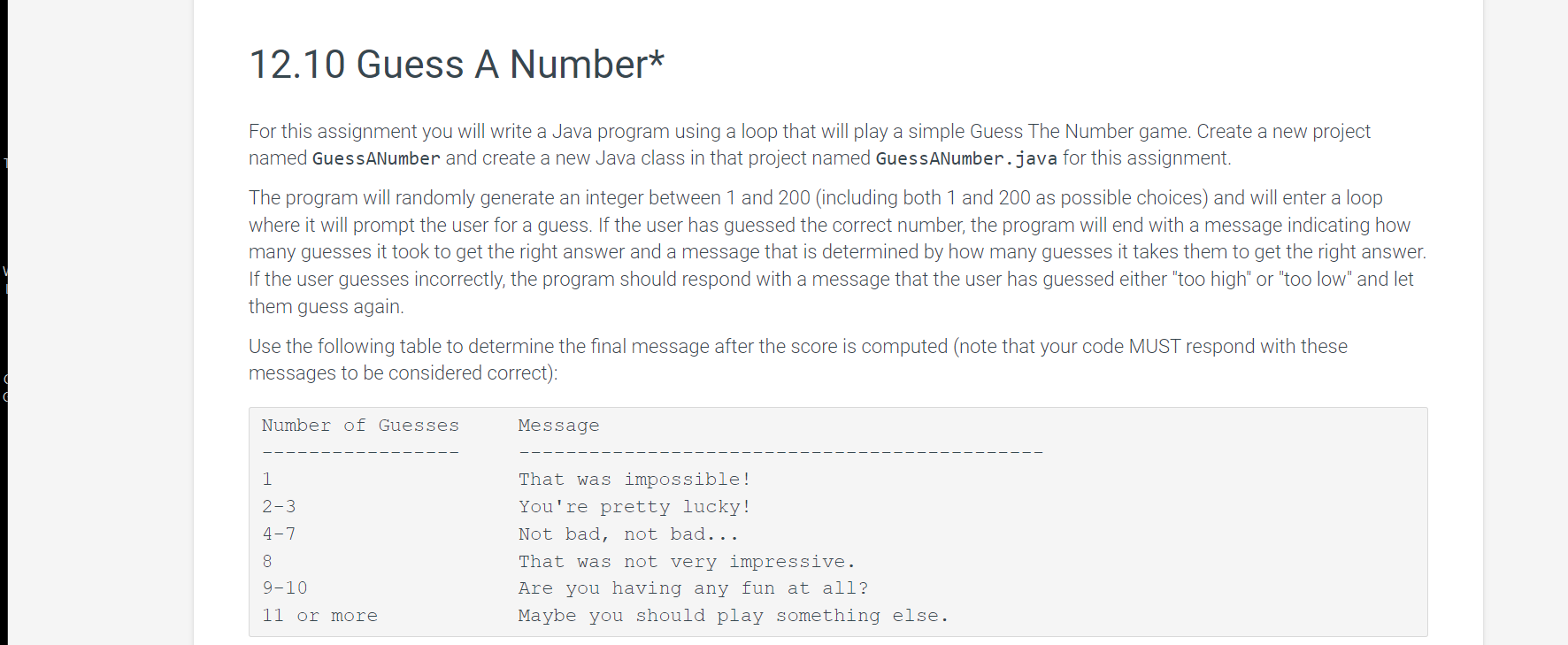  12.10 Guess A Number* For this assignment you will write a