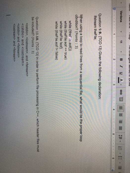  Given the following declaration: ifstream theFile; When using a loop to
