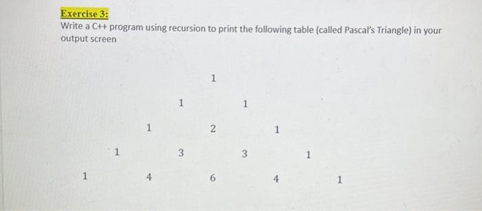 Write a C++ program using recursion to print the following table (called