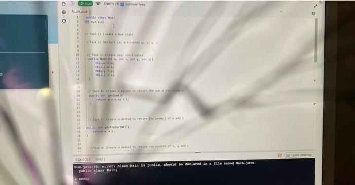 Create yeur conatrictor Bublic Nain(ant w0, int x, int y0 int z)t