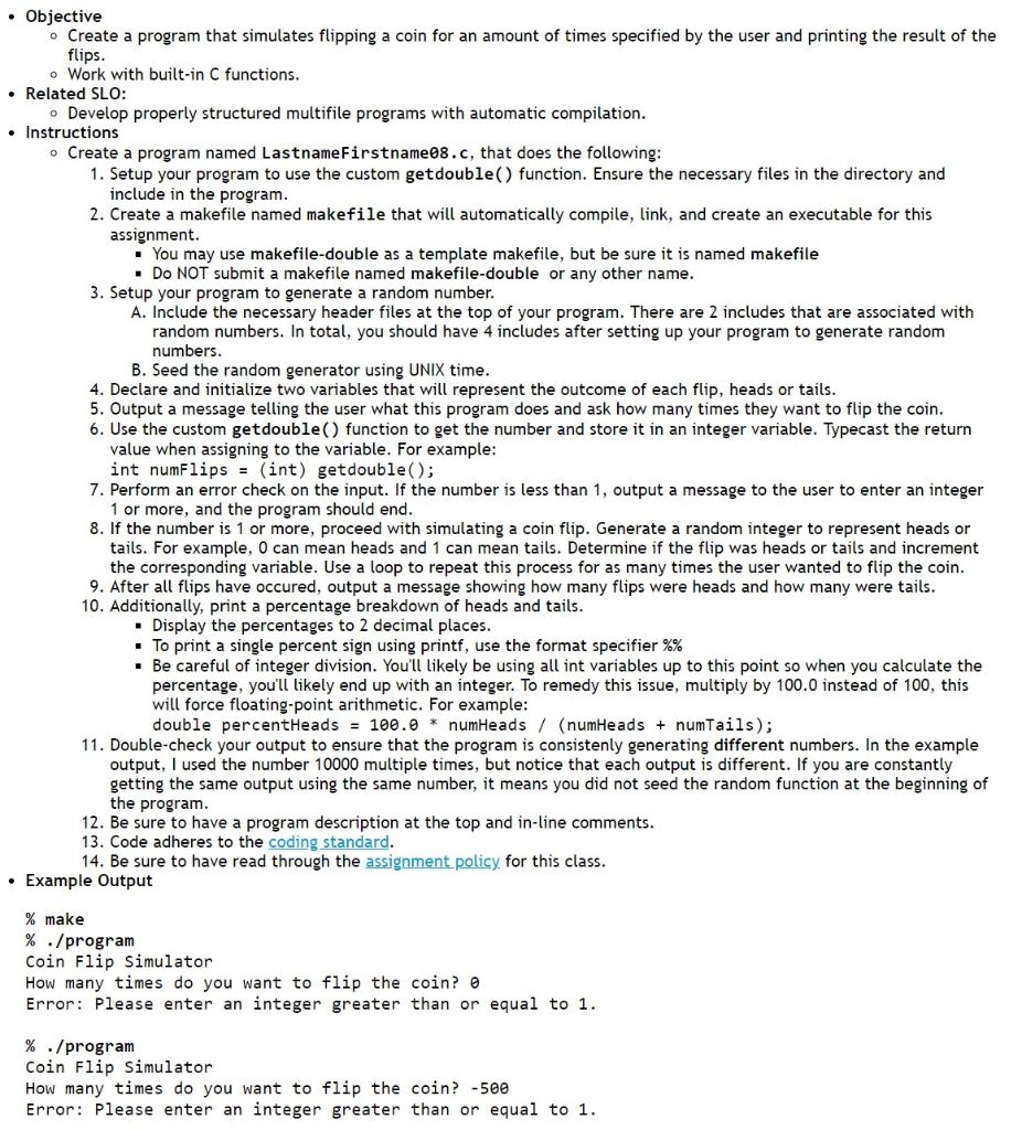  flips. - Work with built-in C functions. lated SLO: - Develop