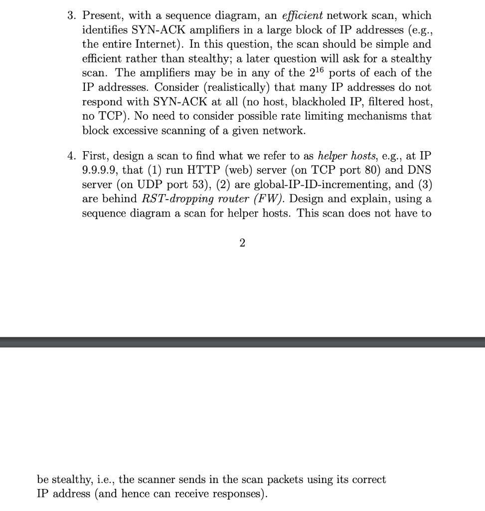  3. Present, with a sequence diagram, an efficient network scan, which